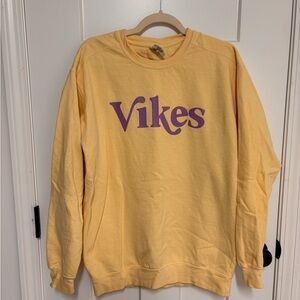 Comfort Colors Crewneck Sweater in Yellow with Purple Print Vikings